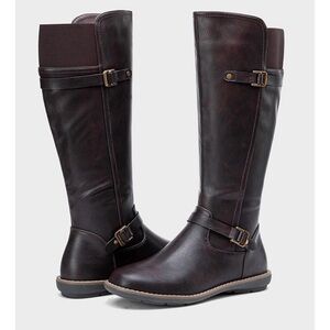 Jeossy Women's Dark Brown Riding Boots with Buckle and Side Zipper size 11 NWT